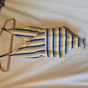 Cupshe Striped One Piece Size Medium Nautical Navy Yellow White Strappy Back